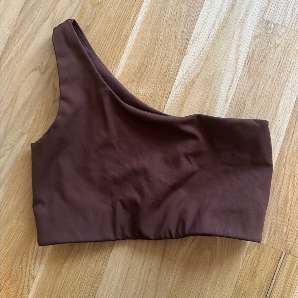 Girlfriend Collective Chocolate One-Shoulder Crop Top